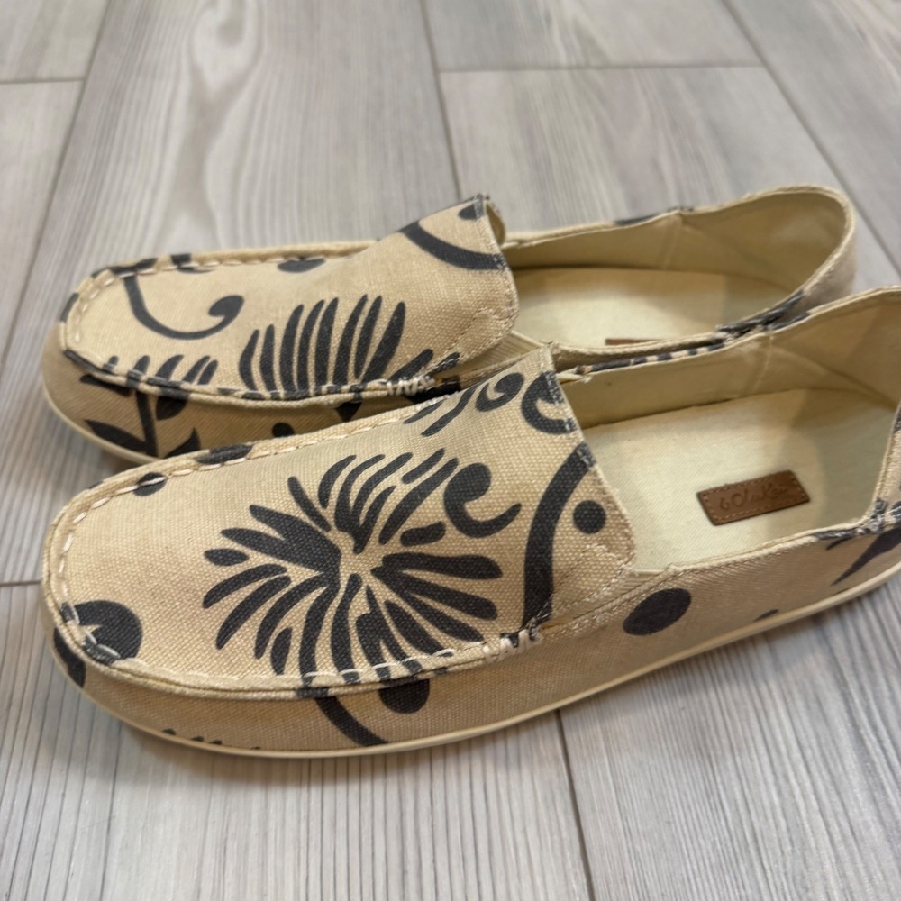 OluKai Nohea Canvas Print Loafers Womens 11 Deep Sea Swell Slip On Shoes 20220 - Picture 3 of 11